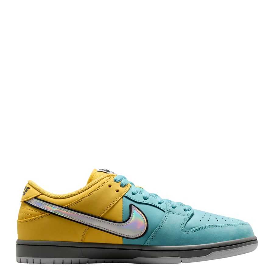 Yellow and teal NIKE SB MUNI FAST PASS sneaker with a visible Nike logo on a white background