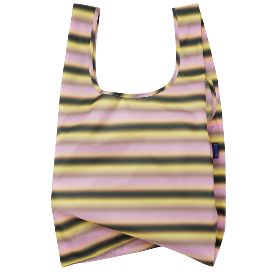 Reusable standard baggu shopping bag with striped pattern on a white background