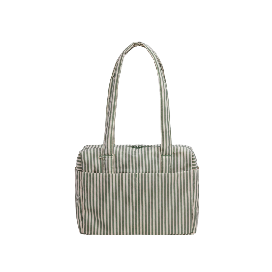 green and white Striped baggu everyday cloud bag on a white background