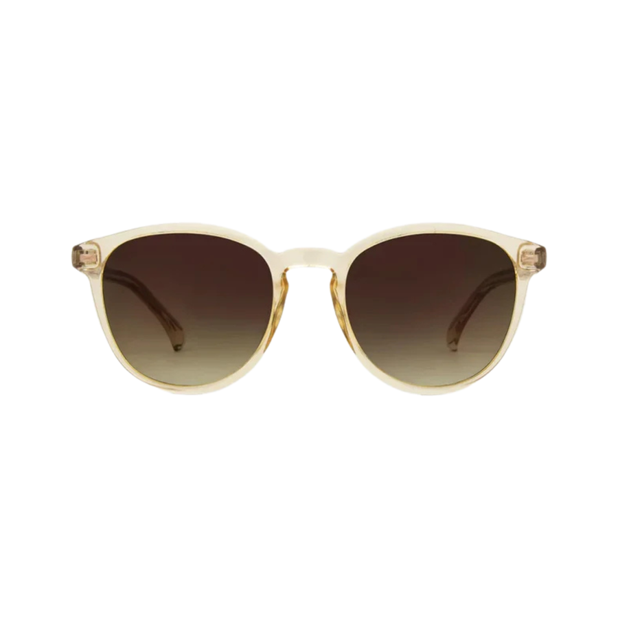 carve usa eyewear oslo sunglasses with translucent cream frames and dark brown gradient lenses, shown against a plain white background.