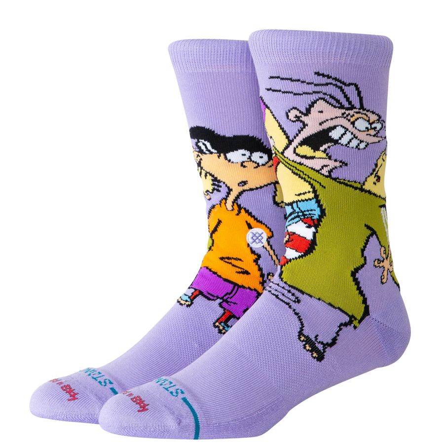 stance x ed edd and eddy purple crew socks