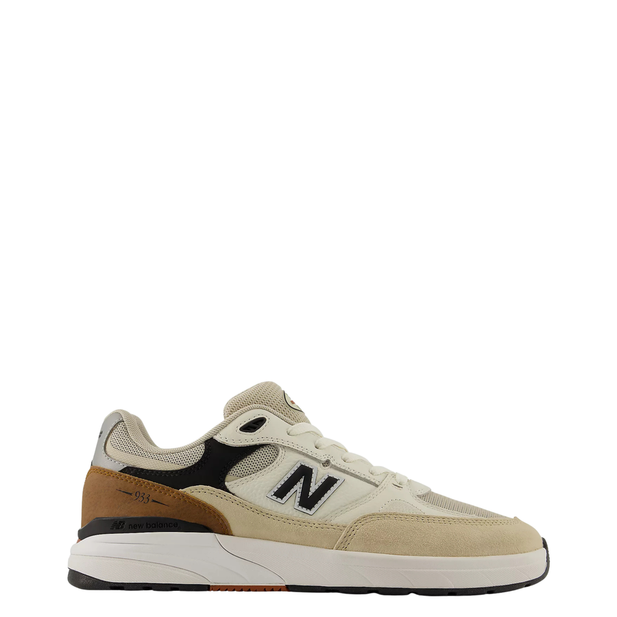 tan and brown men's new balance numeric andrew reynolds 933 skate shoe on a white background