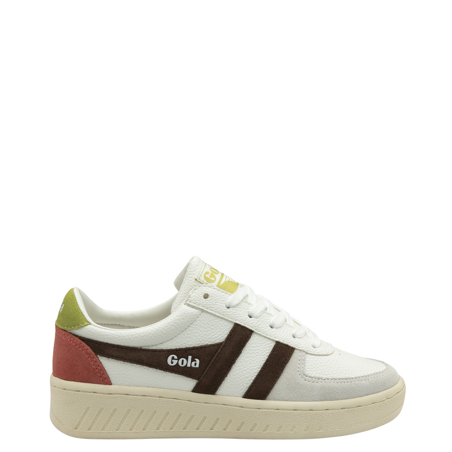 White gola women's grandslam trident sneaker with colorful accents on a white background