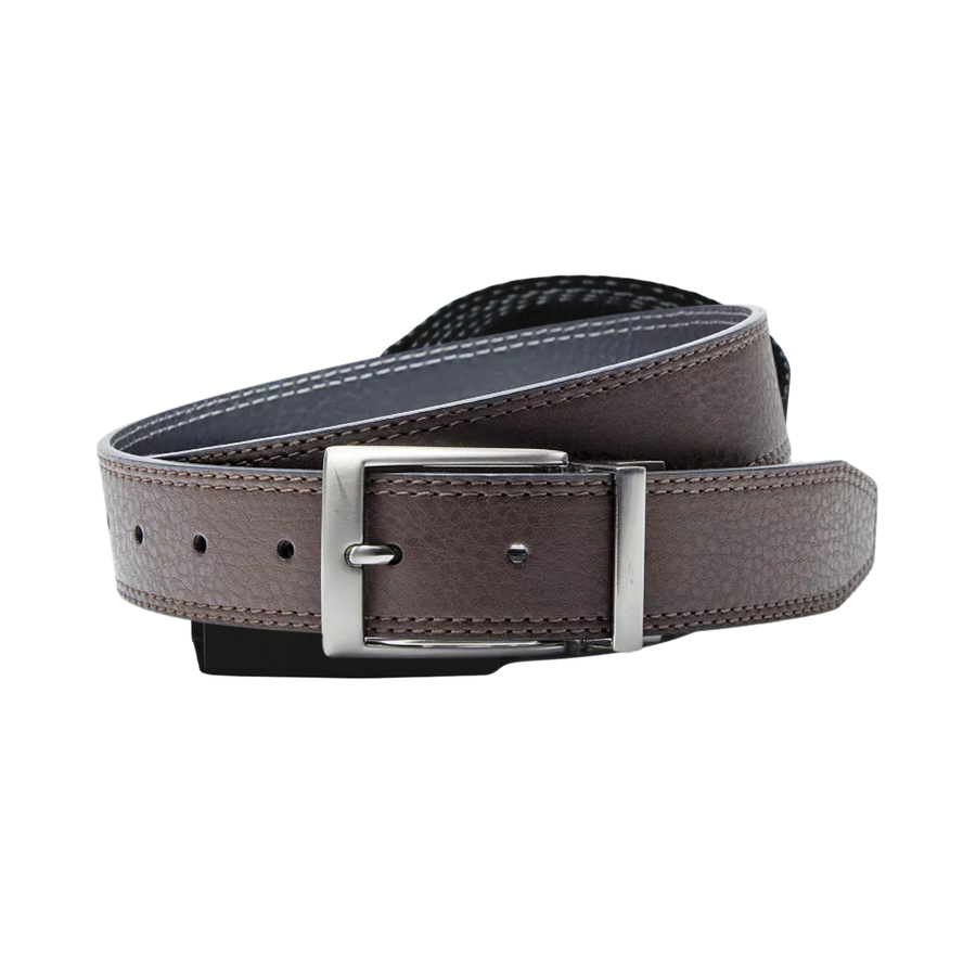 Brown nike leather belt with silver buckle on a white background