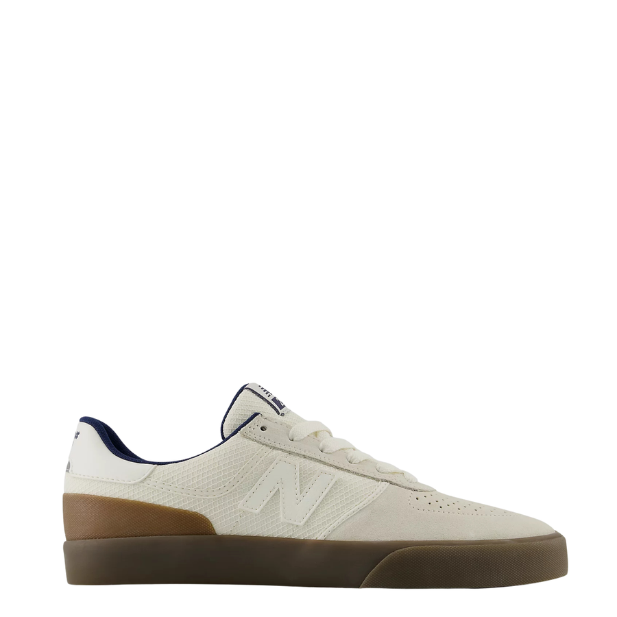 White new balance numeric 272 sneaker with brown sole on a white background
