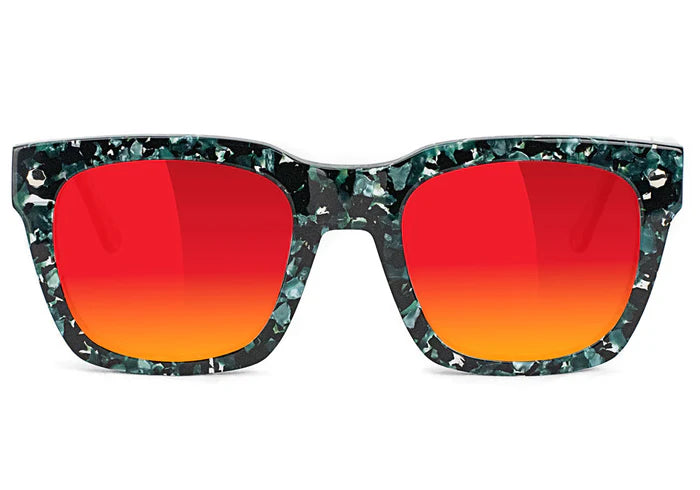 green tortoise shell glass sunglasses with red mirror lenses