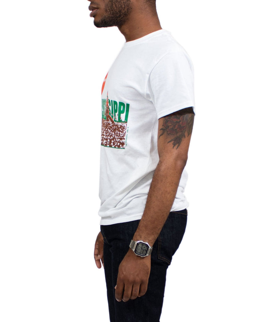 tee shirt featuring the ski mississippi logo in green brown and orange