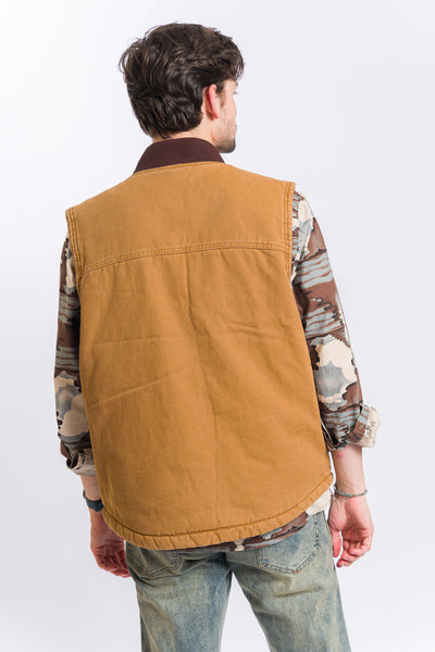 Dickies Stonewashed Duck High Pile Fleece Lined Vest - Stonewashed Brown Duck
