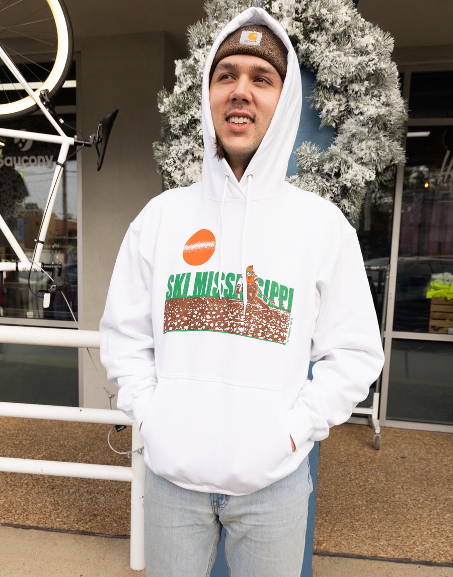 hooded sweatshirt featuring the ski mississippi logo in green brown and orange