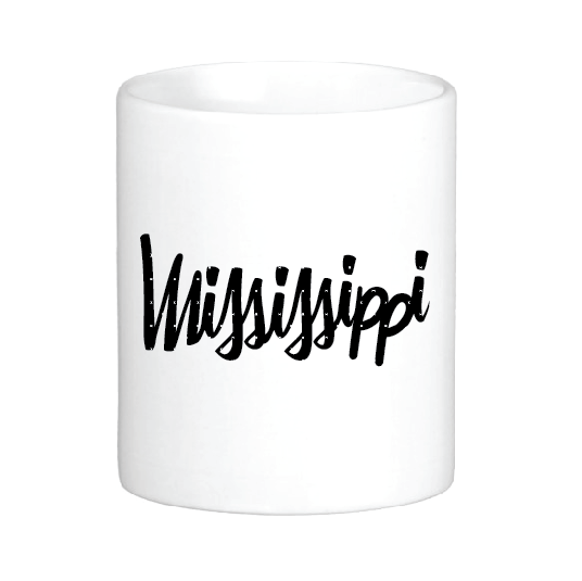 coffee mug with the mississippi cursive font