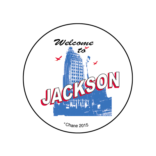 tee shirt featuring the king edward and standard life hotels and the slogan welcome to jackson