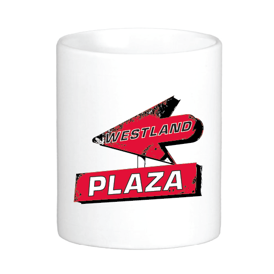 coffee mug featuring the old westland plaza shopping center sign in jackson mississippi