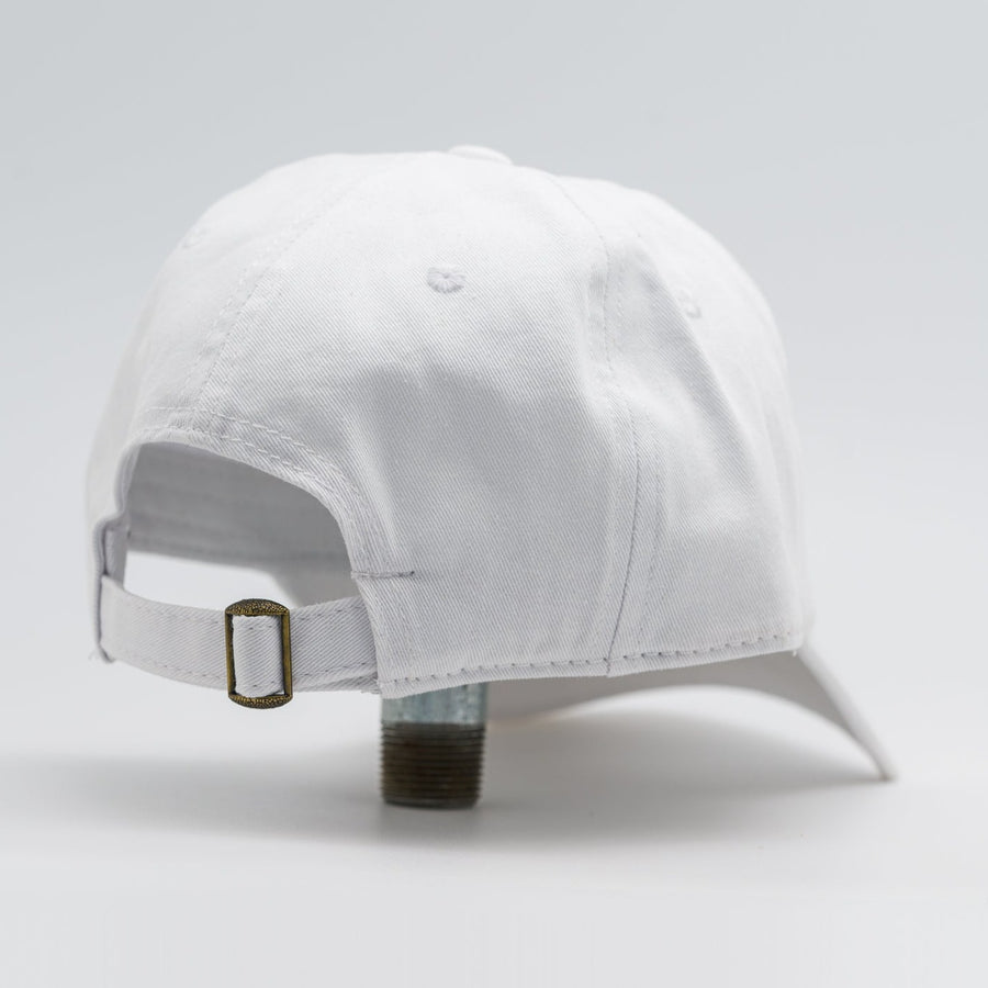 white embroidered hat featuring the ski mississippi logo in green brown and orange