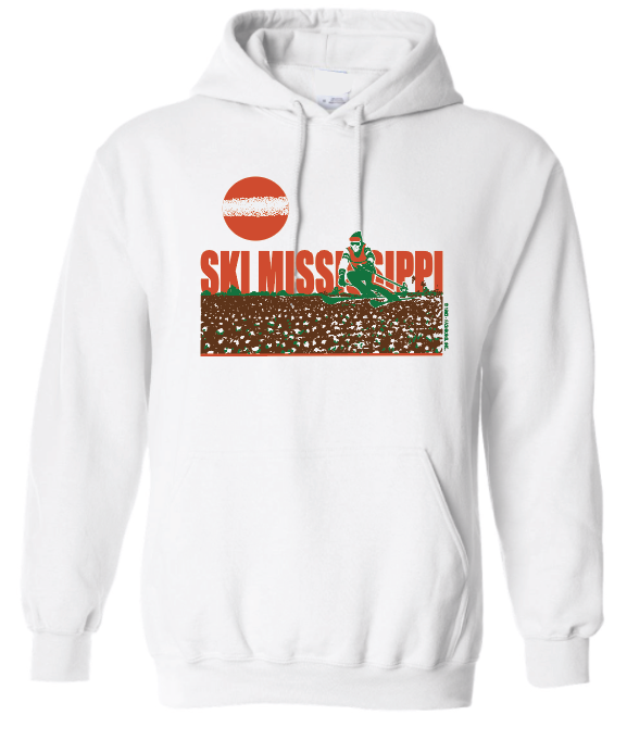 hooded sweatshirt featuring the ski mississippi logo in green brown and orange