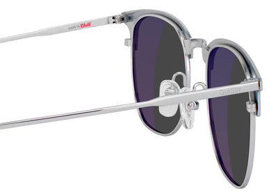 silver glassy coors light colab sunglasses with black lenses