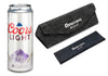 silver glassy coors light colab sunglasses with black lenses