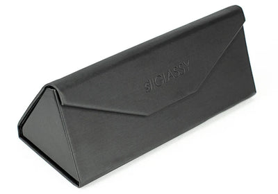 Black glasses case with 'SICILASSY' branding on a white background