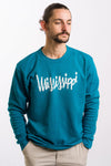 crew neck sweatshirt with cursive script mississippi on the front by project chane