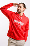 swell-o-phonic hoodie by project chane with brand logo in white on the front and white draw string