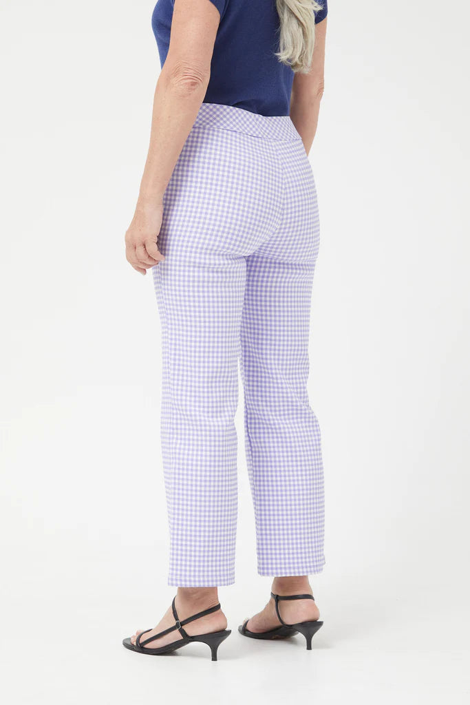 purple white gingham check pant