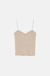 Compania Fantastica Beige Ribbed Top with Thin Straps - Beige