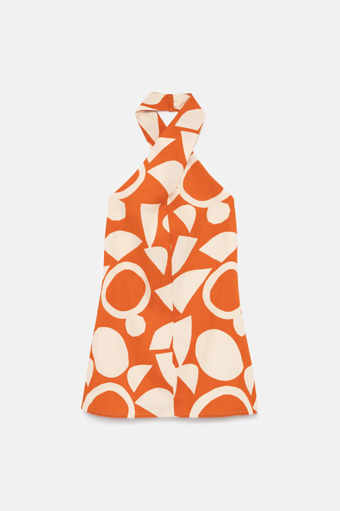 orange and white Geometric Halter Short Dress