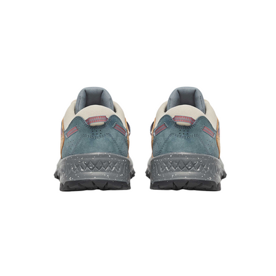 tan, brown, green saucony originals men's grid peak athletic shoe with grey and black sole on a white background