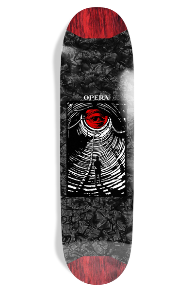 opera slither skateboard deck 8.5 black marble and red wood