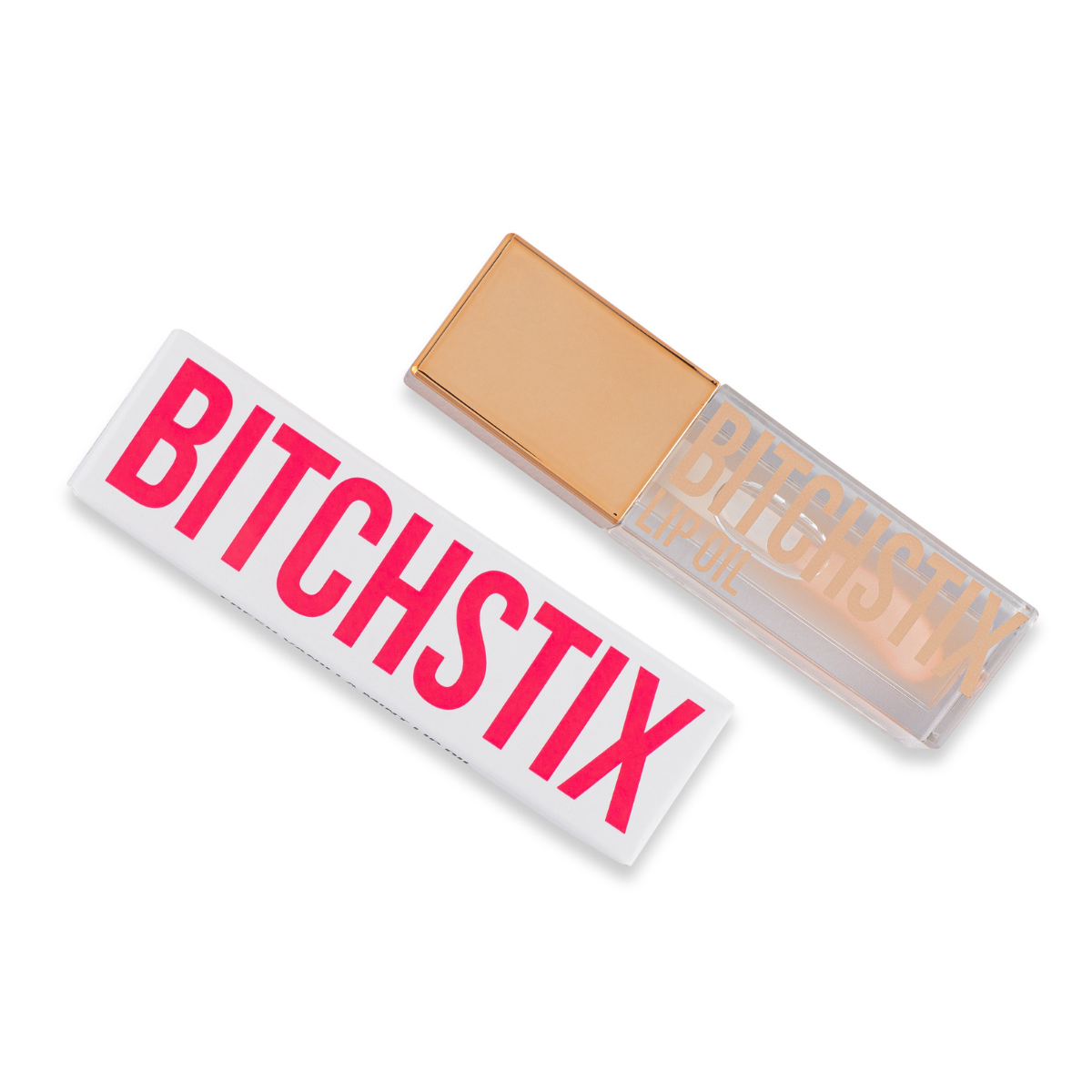 lip oil Cosmetic stick with 'Bitchstix' text on a white background