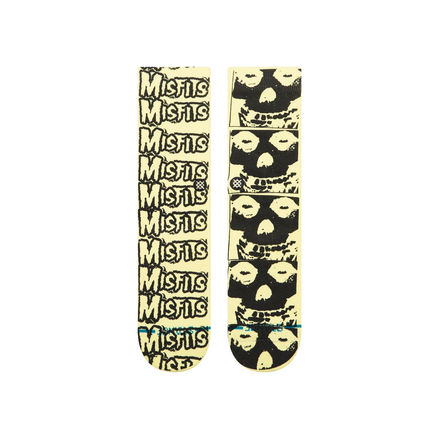 Pair of stance x misfits collection socks with graphic design on a white background