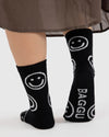 black Baggu Crew Sock with smiley faces