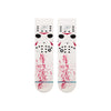 stance jason voorhees from friday the 13th crew socks that are white with his mask and blood spatter