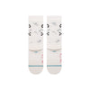 stance jason voorhees from friday the 13th crew socks that are white with his mask and blood spatter