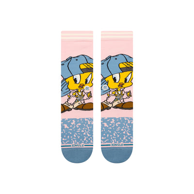 pink Stance X Looney Tunes women's crew socks featuring Tweety BIrd