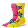 stance and de la soul crew sock collaboration featuring album art and 1 yellow and 1 pink 