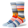 blue pink orange and yellow striped patterened stance men's crew sock