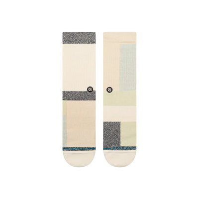 Front view of multi-colored pastel grey, white, and green men's stance butterblend crew socks.