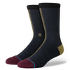 navy and gold stance butterblend men's crew socks with burgundy toe