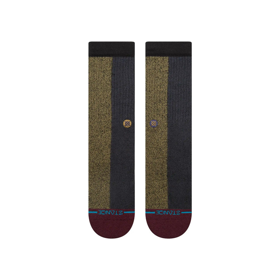 navy and gold stance butterblend men's crew socks with burgundy toe