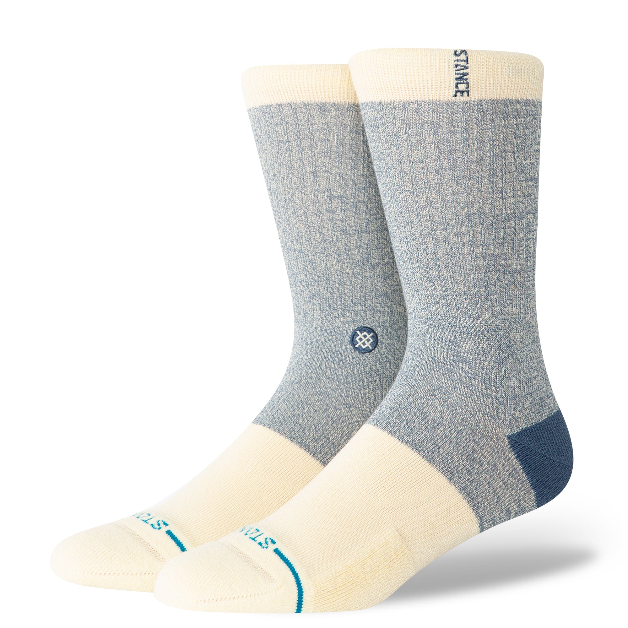 Pale yellow and heather blue stance butterblend socks  on a white background