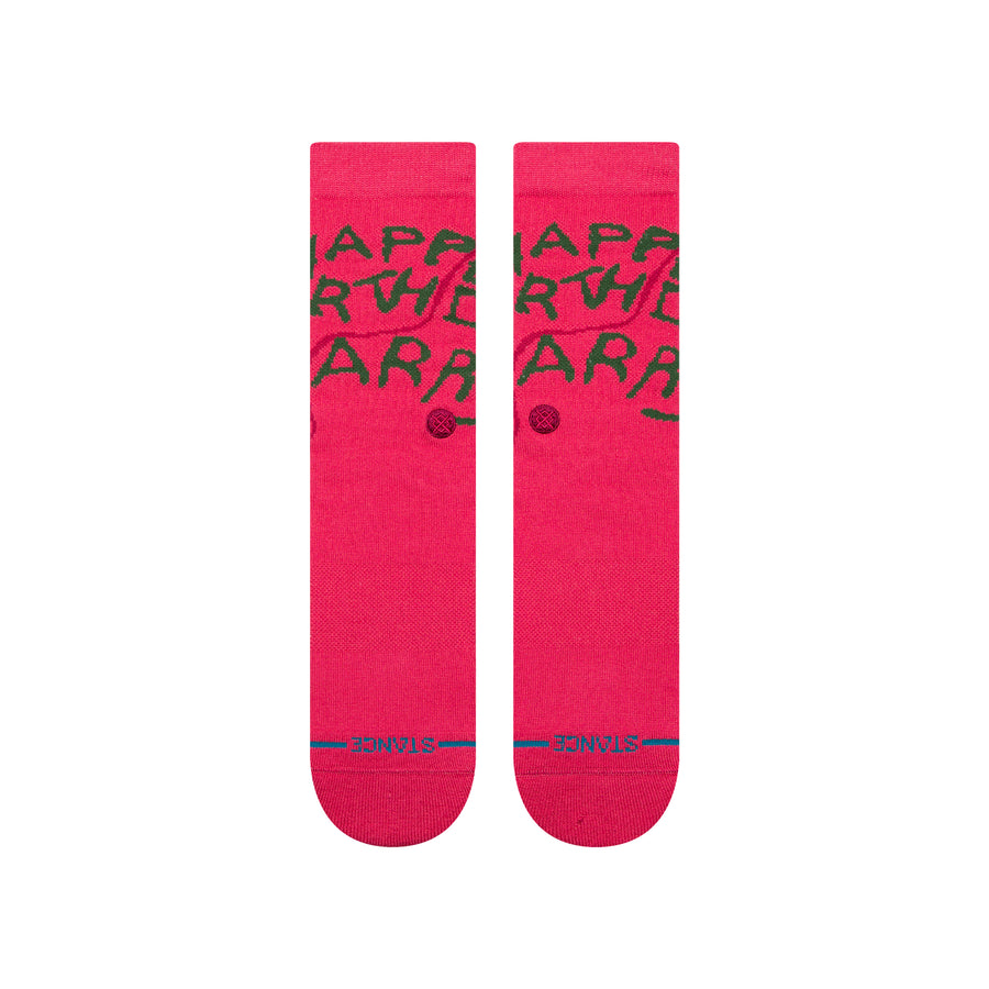 pink harry potter men's stance socks with the phrase happee birthdae harry