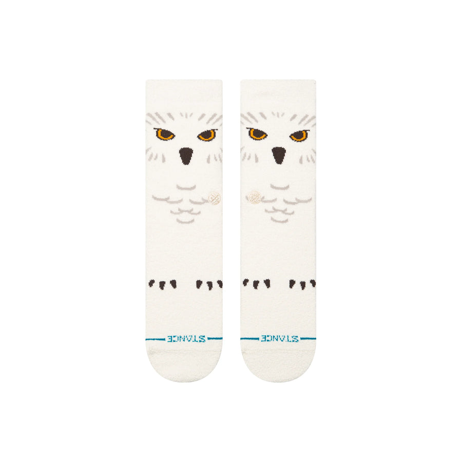 white stance men's socks featuring hedwig the owl from harry potter