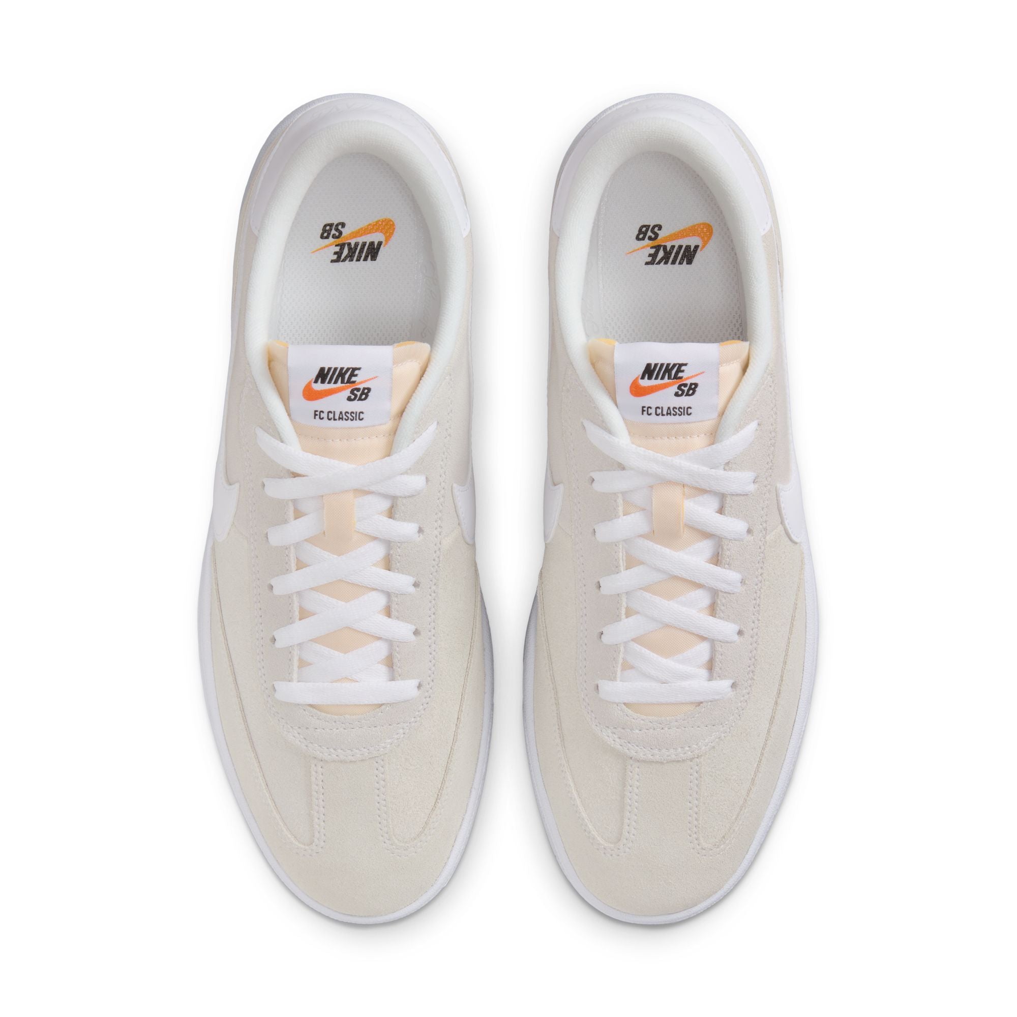 tan men's and women's nike sb FC Classic skateboard shoes with white sole and white swoosh