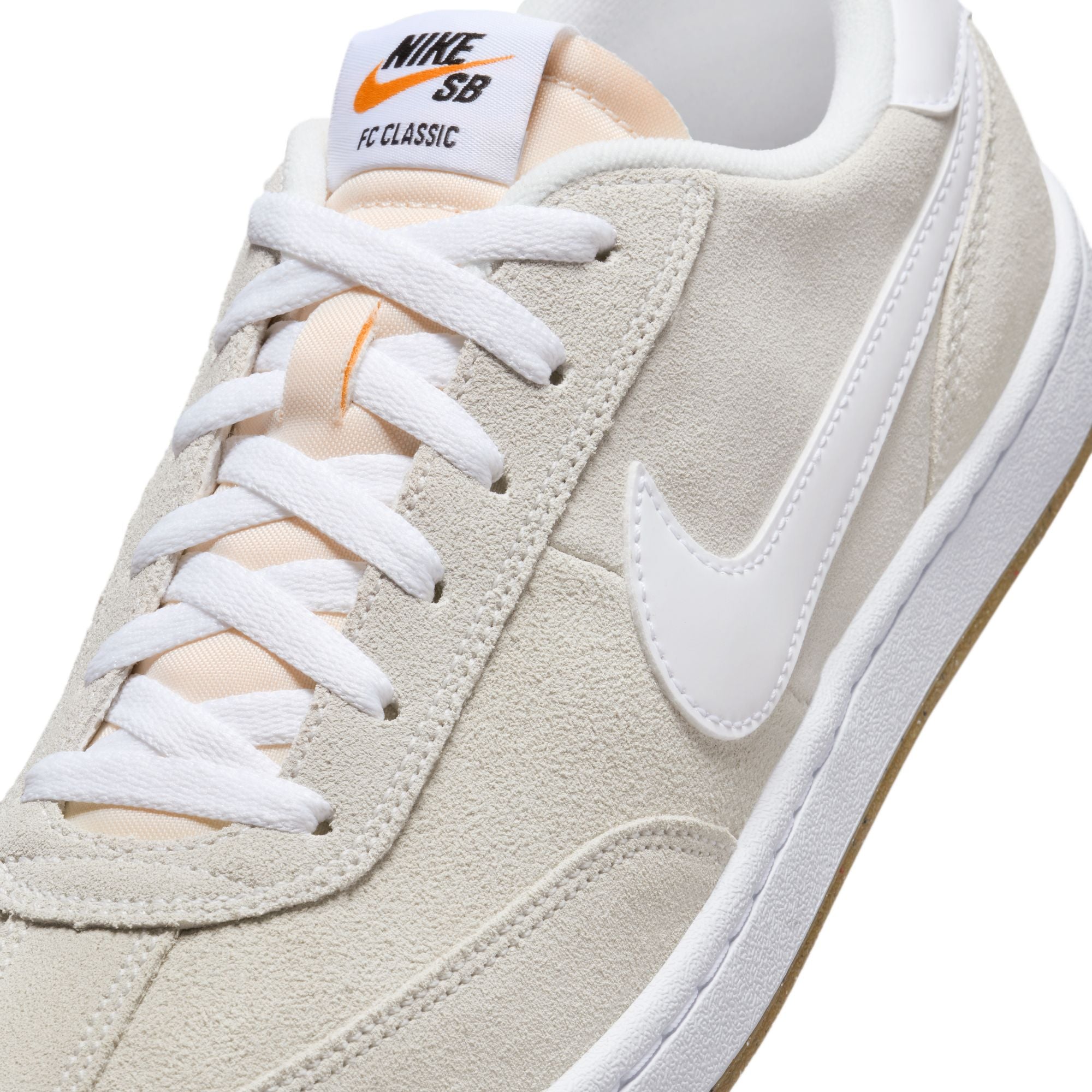 tan men's and women's nike sb FC Classic skateboard shoes with white sole and white swoosh