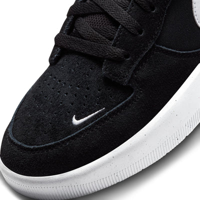black nike sb men's force 58 skateboard shoe with white swoosh and sole