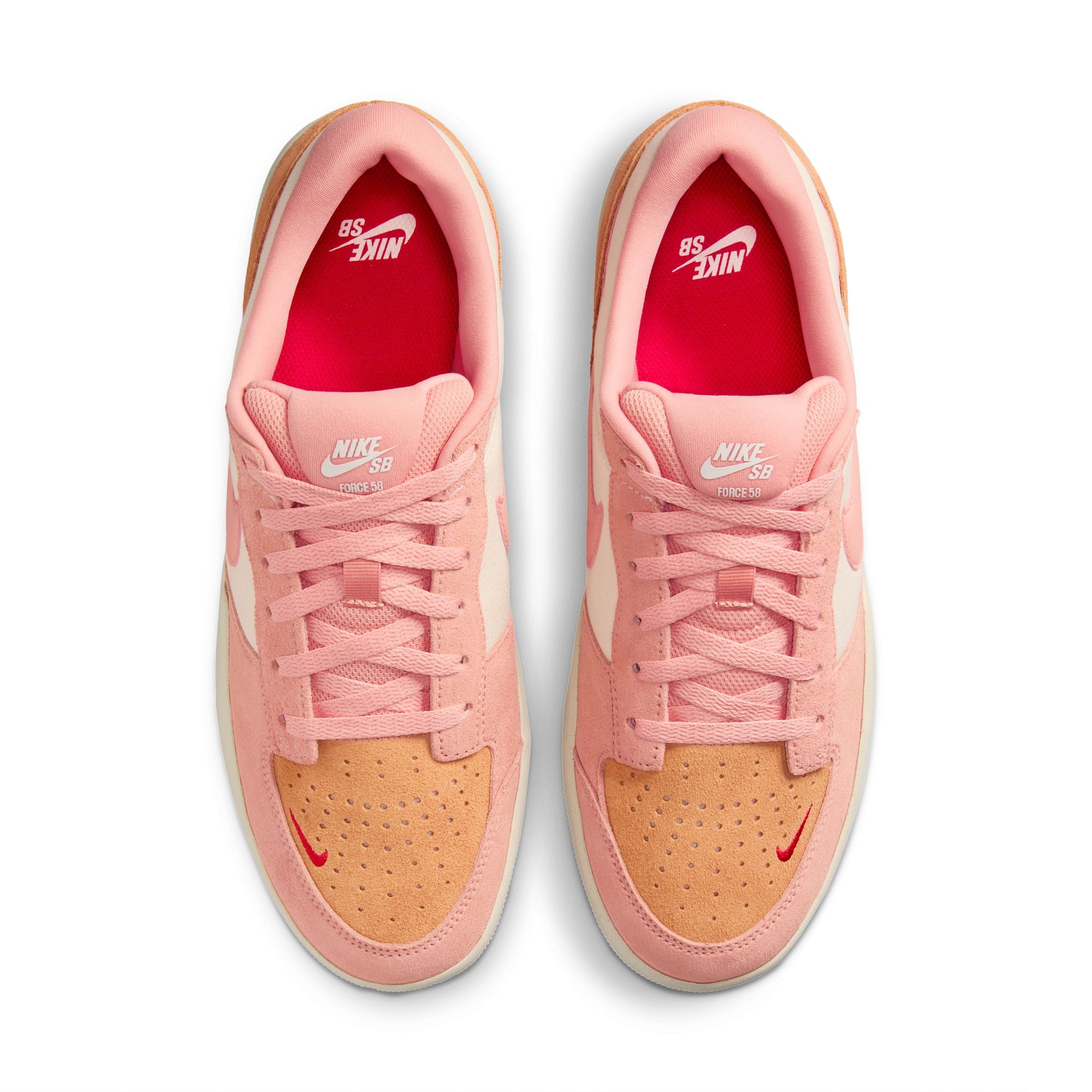 men's pink nike sb force 58 with brown details and light colored sole