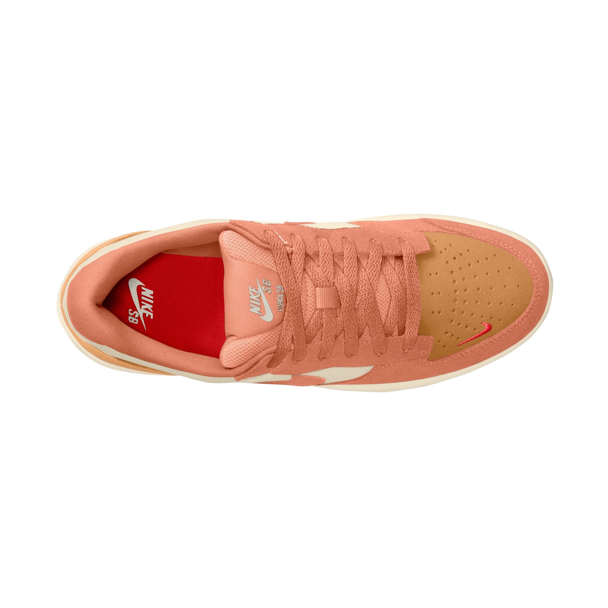 men's pink nike sb force 58 with brown details and light colored sole