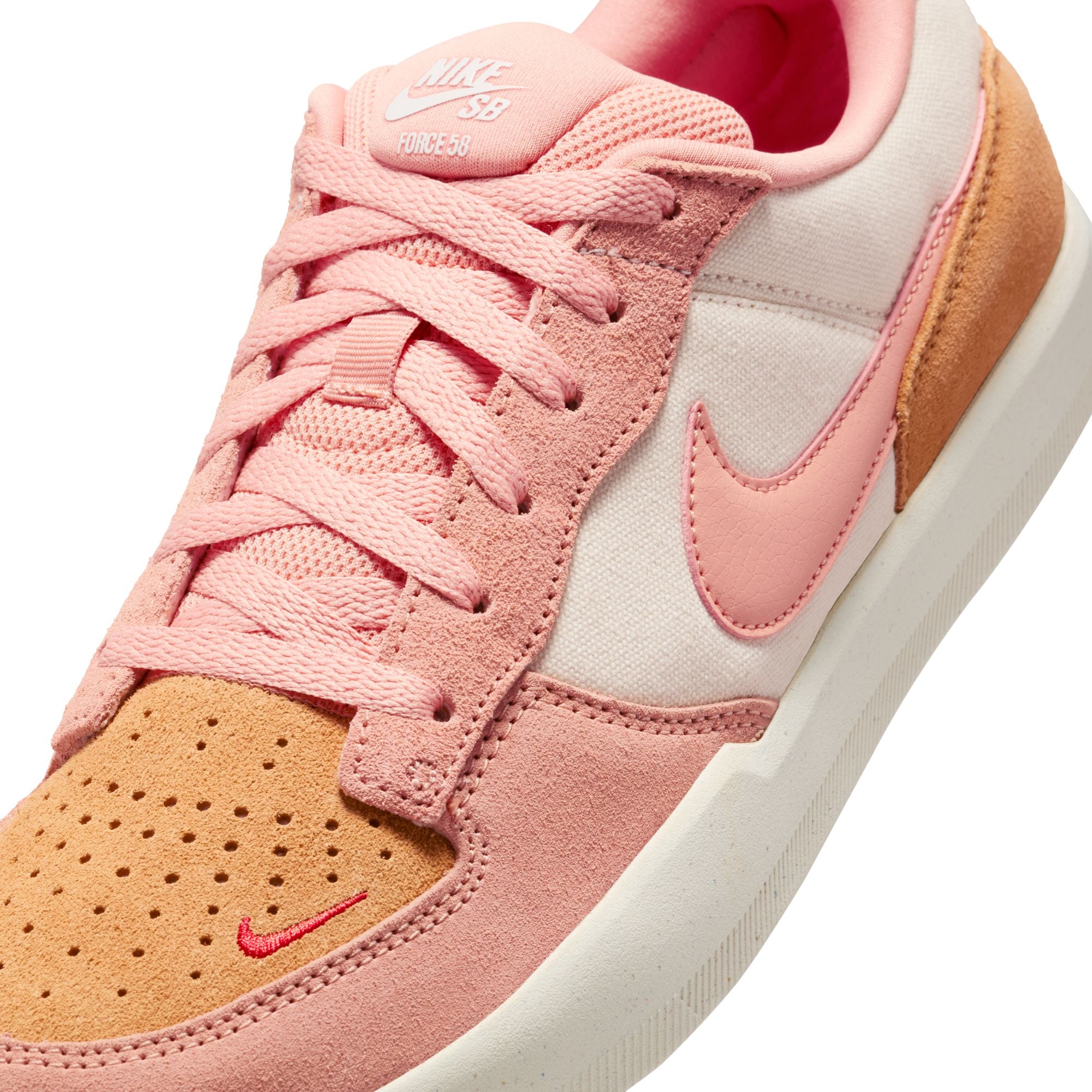 men's pink nike sb force 58 with brown details and light colored sole