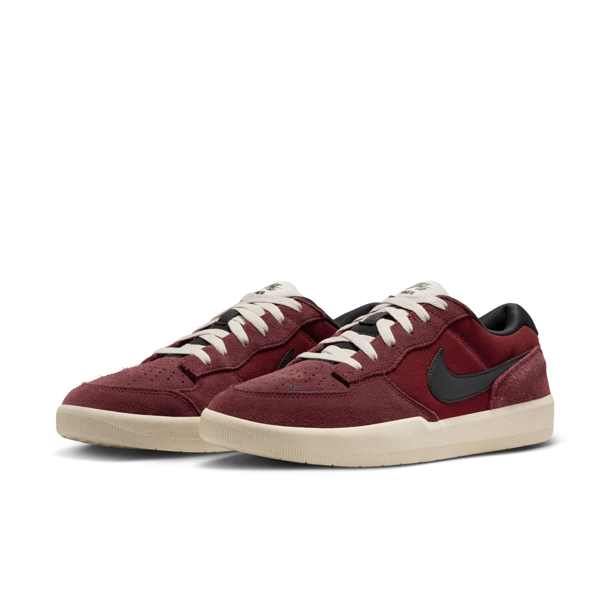 burgundy red nike sb force 58 skateboard shoes with off white sole and black swoosh