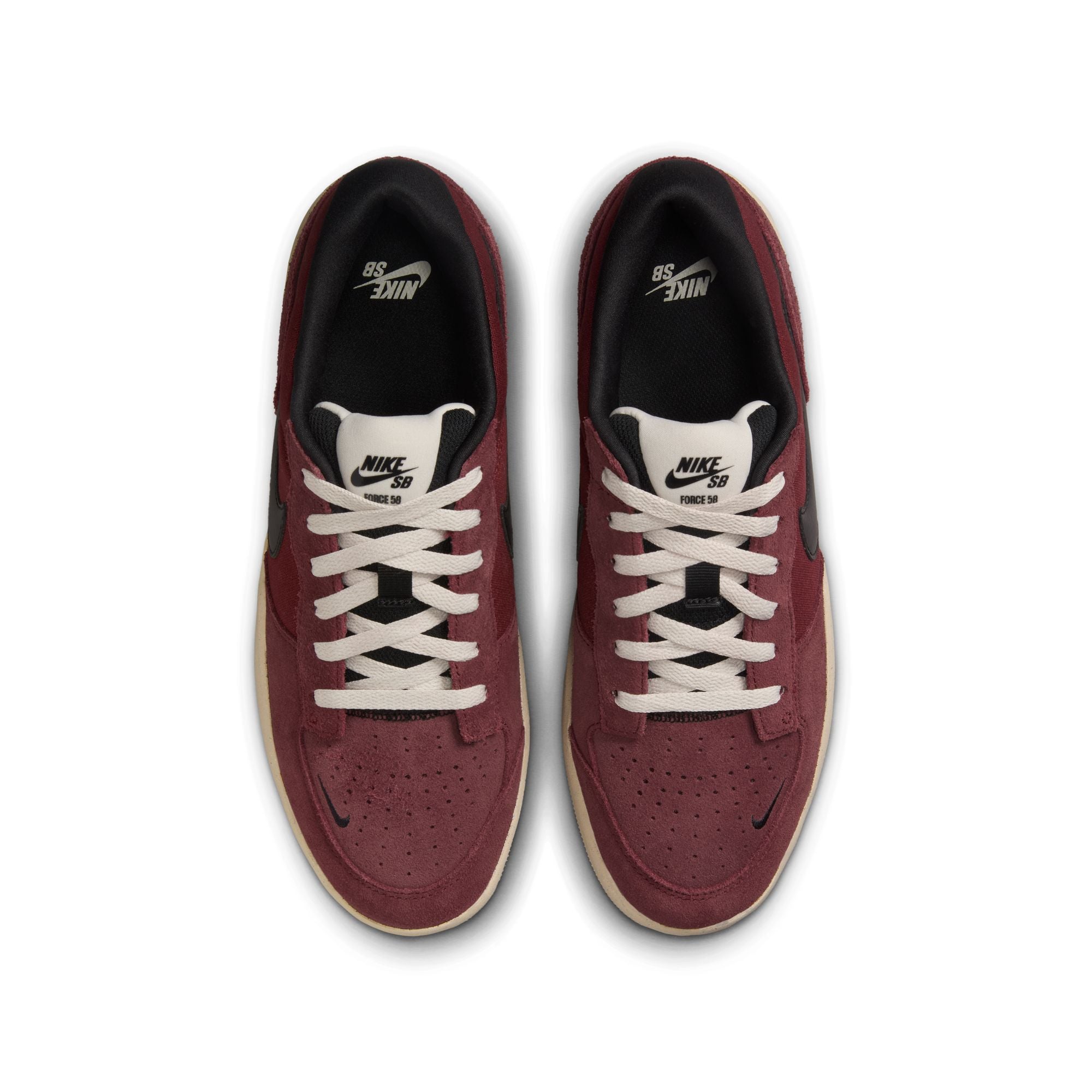 burgundy red nike sb force 58 skateboard shoes with off white sole and black swoosh